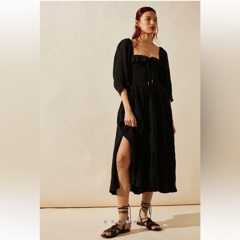 Free people black smocked midi dress- Oasis midi dress sz Medium